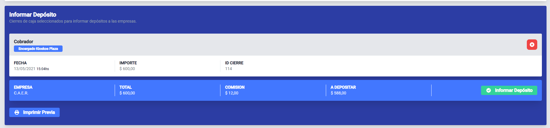 Items seleccionados para depositar